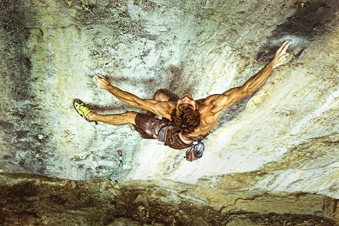 Chris Sharma working a project at oleana he believes will be 5.15d or harder.